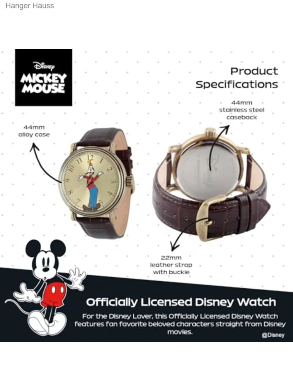 Goofy Vintage Disney Men's Wrist Watch Black Leather Strap Quartz
